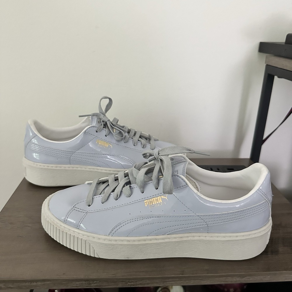 Puma Basket Platform Patent Women's Sneaker Color Blue Halogen Size 10